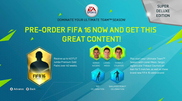 (未使用･未開封品)　FIFA 16 DELUXE EEDITION:Ultimate Team:40プレミアムゴールドパック ダウンロードコード、メッシ FUT 5試合レンタル ダウンロー kmdlckf Amazon.co.jp: FIFA 16 DELUXE EEDITION【限定版特典】:Ultimate